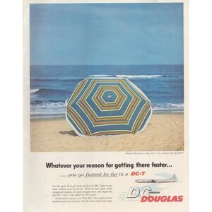 1955 Douglas DC-7 Airliner Vintage Print Ad Fastest Travel Turbo Engines